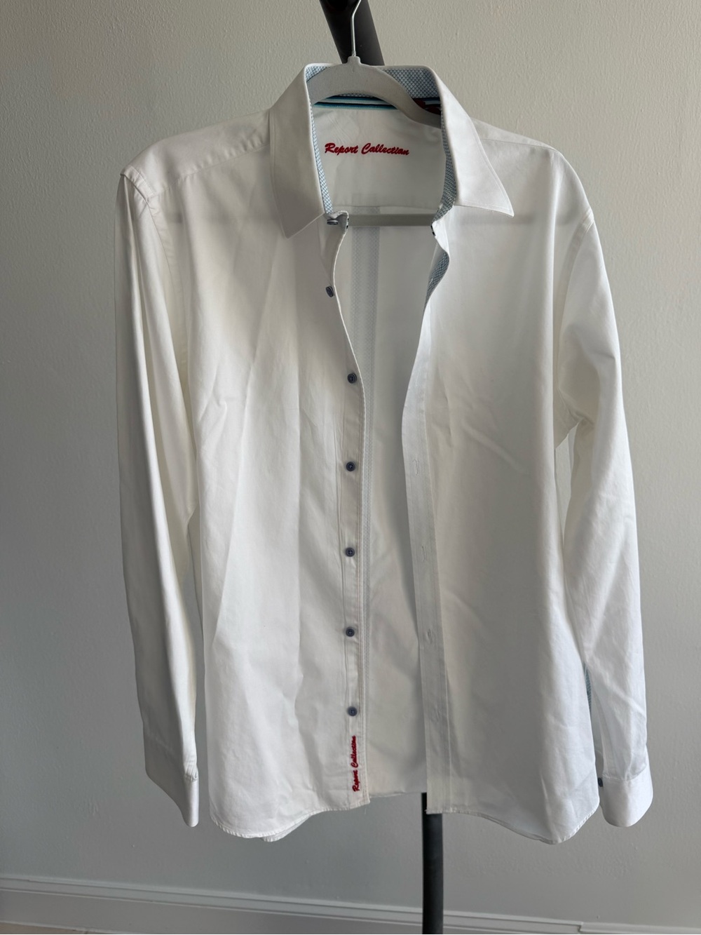 Report Collection White Long-Sleeve Dress Shirt with Contrast Trim